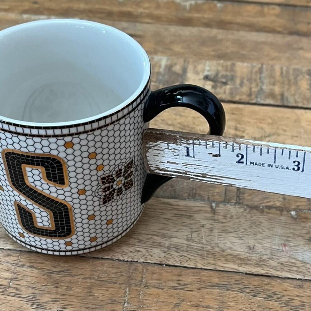 Anthropologie Bistro Tile Ceramic Mug "S" Black & Gold Honeycomb Mosaic - Picture 8 of 9